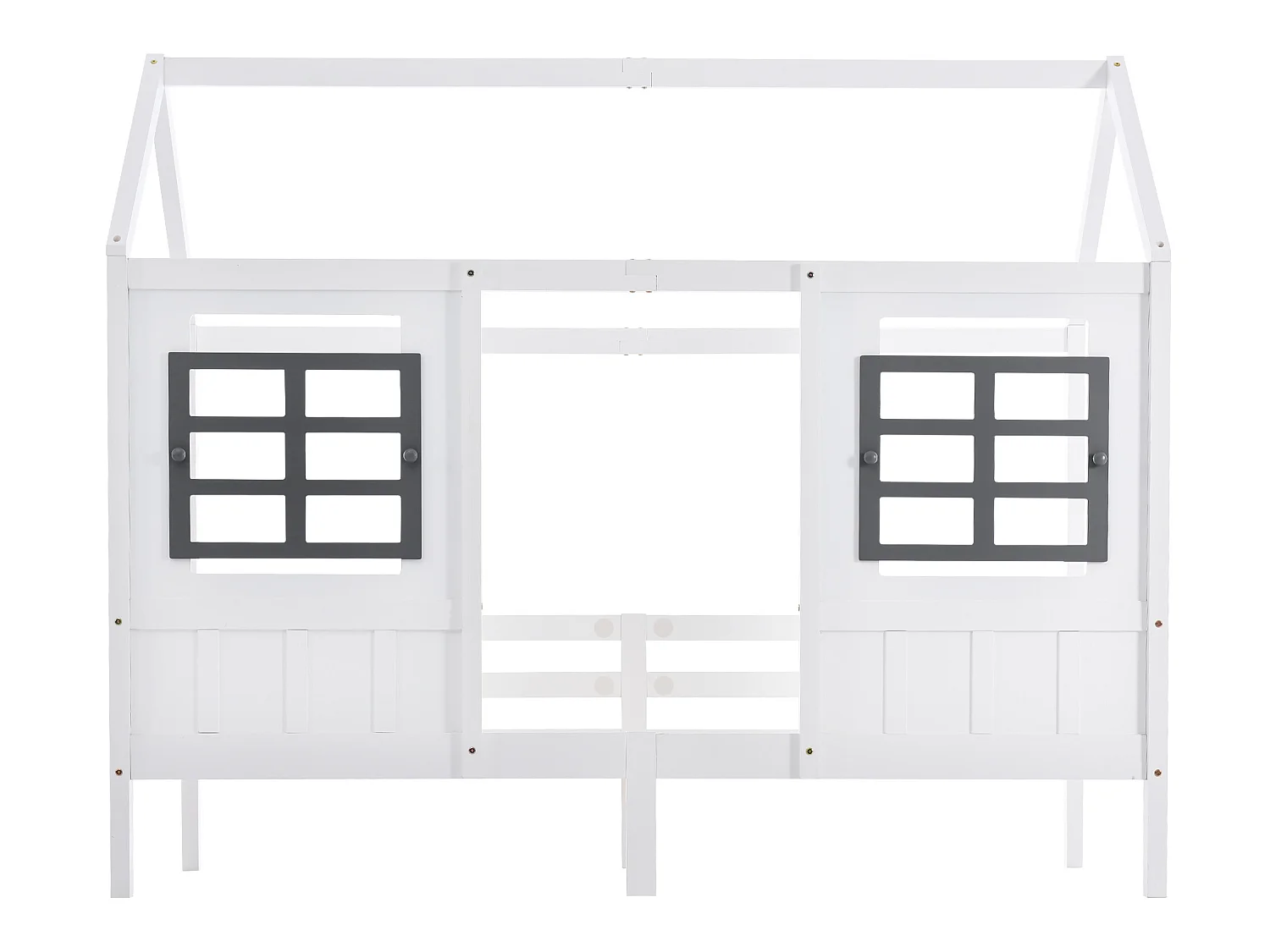 Lit cabane 90 x 200 cm en bois avec fenêtres, blanc