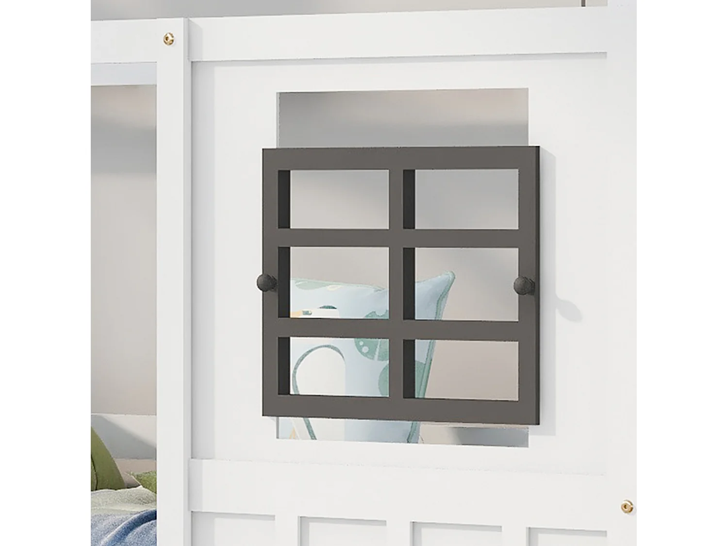 Lit cabane 90 x 200 cm en bois avec fenêtres, blanc