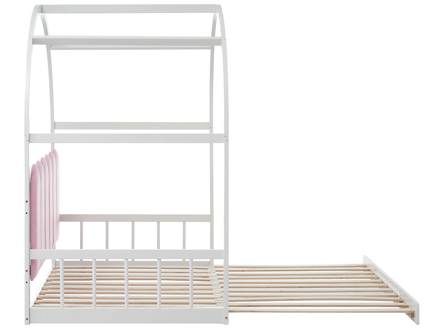 Ausziehbett 140 x 200 cm, Kinderbett aus Kiefernholz, Boxspring inklusive – weiß