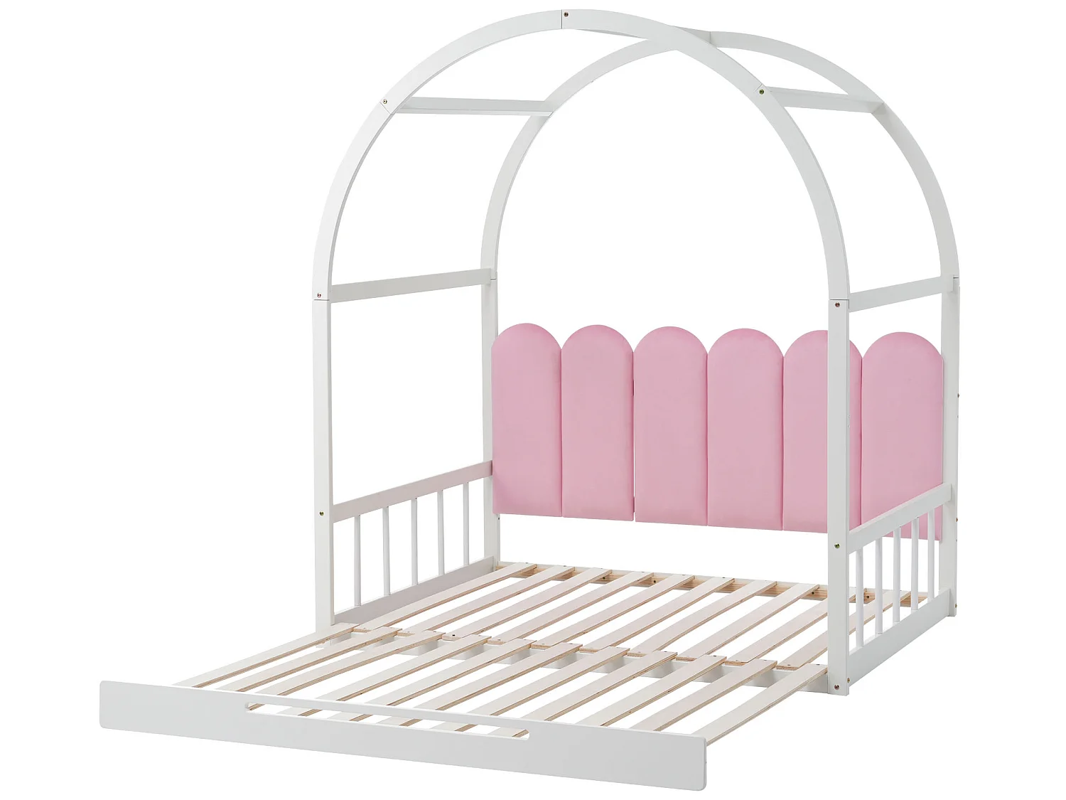 Ausziehbett 140 x 200 cm, Kinderbett aus Kiefernholz, Boxspring inklusive – weiß