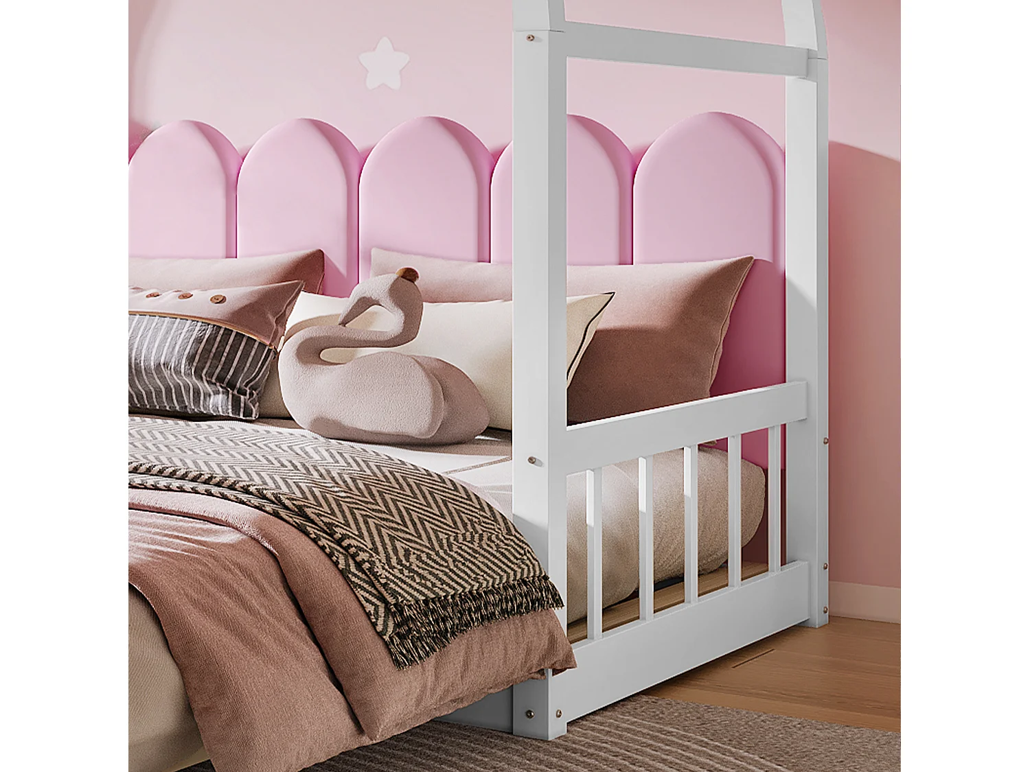 Ausziehbett 140 x 200 cm, Kinderbett aus Kiefernholz, Boxspring inklusive – weiß