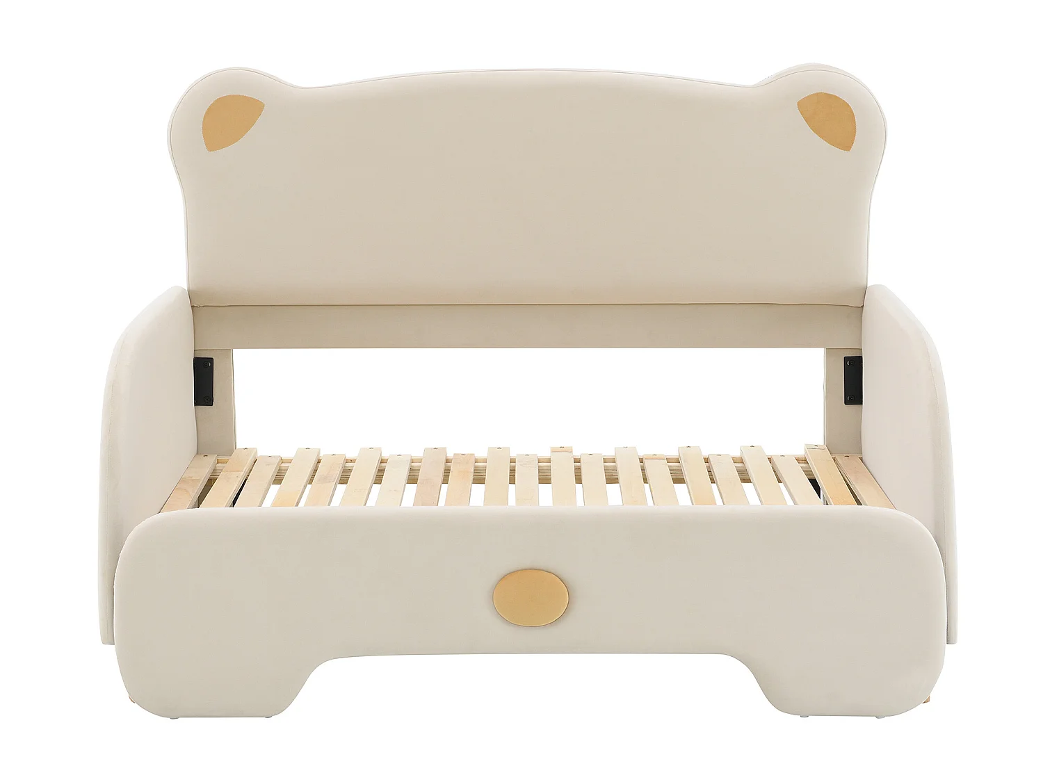 Onderschuifbed 140 x 200 cm met berenhoofdeinde, fluweel, inclusief boxspring, beige