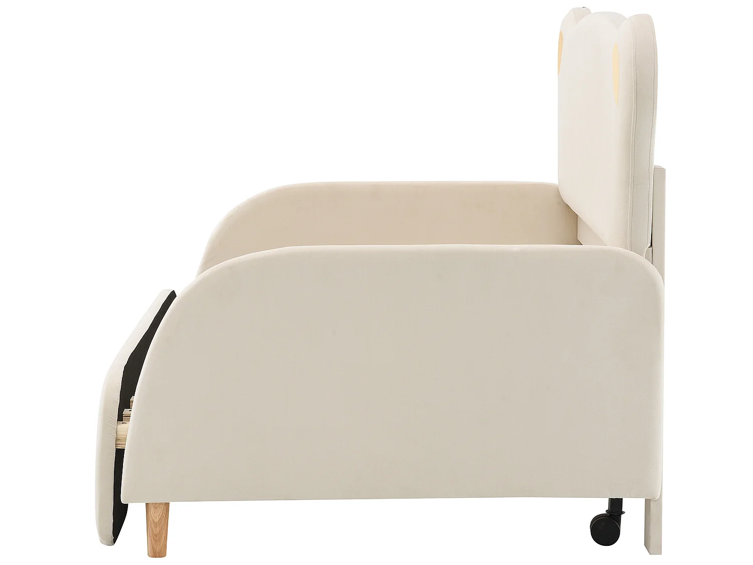 Onderschuifbed 140 x 200 cm met berenhoofdeinde, fluweel, inclusief boxspring, beige