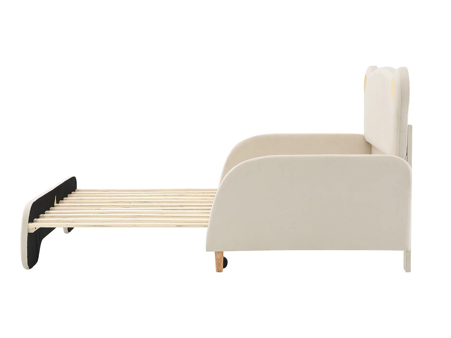 Onderschuifbed 140 x 200 cm met berenhoofdeinde, fluweel, inclusief boxspring, beige