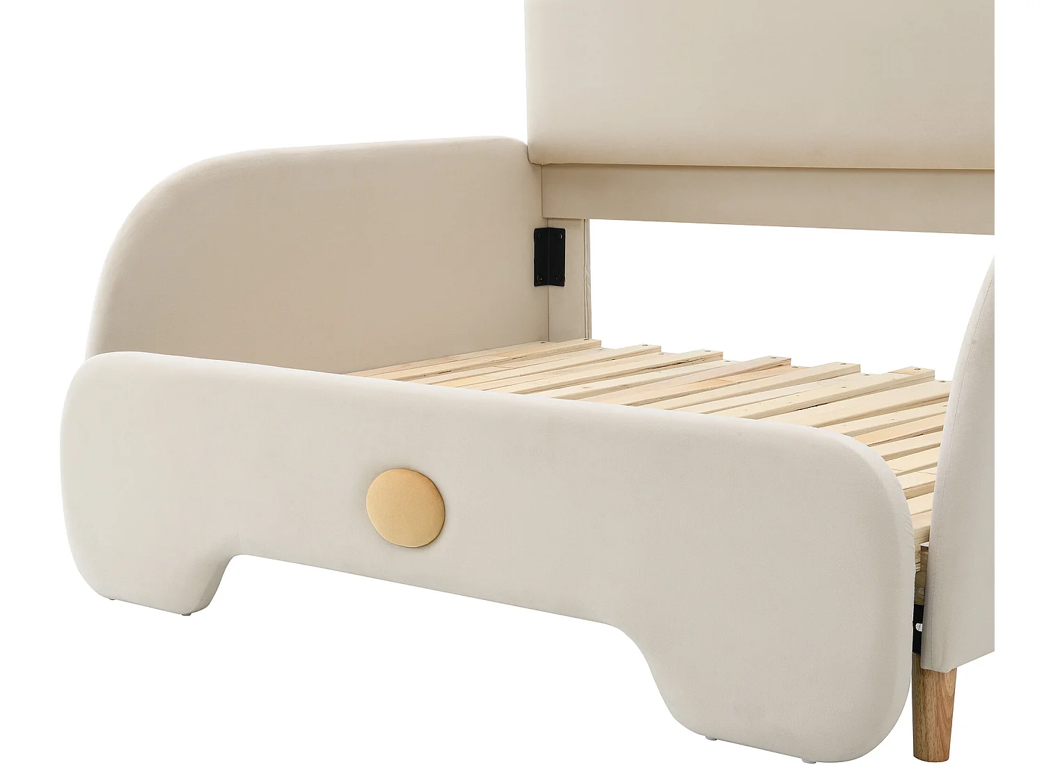 Onderschuifbed 140 x 200 cm met berenhoofdeinde, fluweel, inclusief boxspring, beige