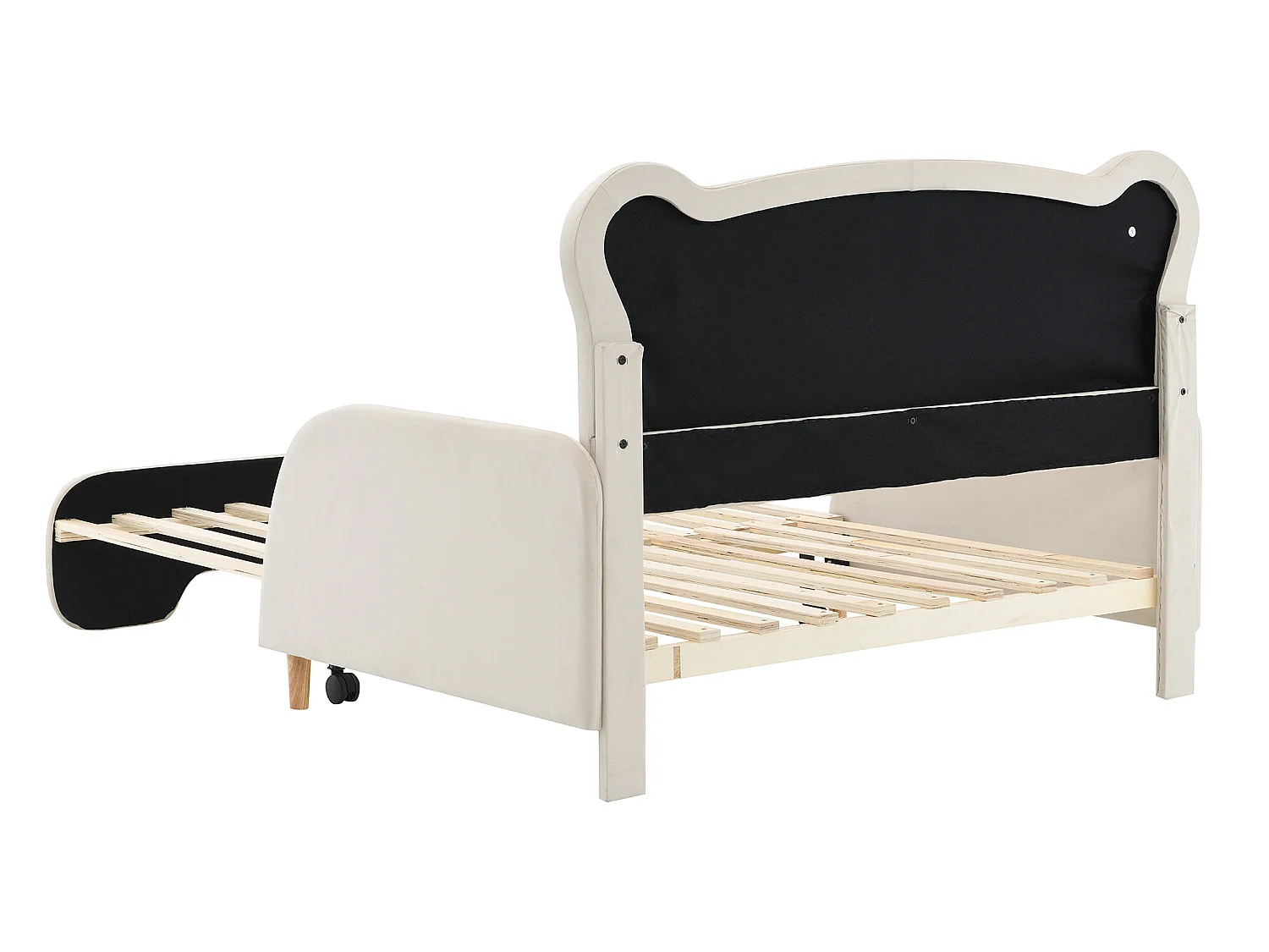 Onderschuifbed 140 x 200 cm met berenhoofdeinde, fluweel, inclusief boxspring, beige