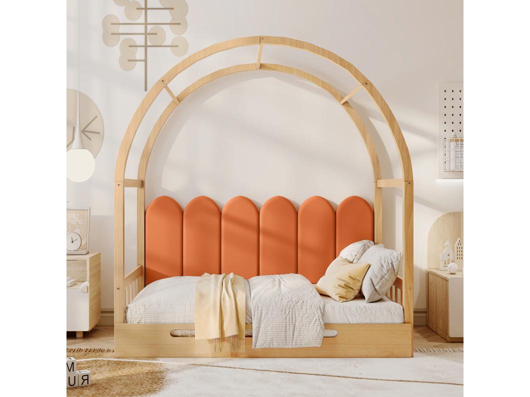 Cama com gavetão 140 x 200 cm, cama infantil em madeira de pinho, box spring incluído - natural