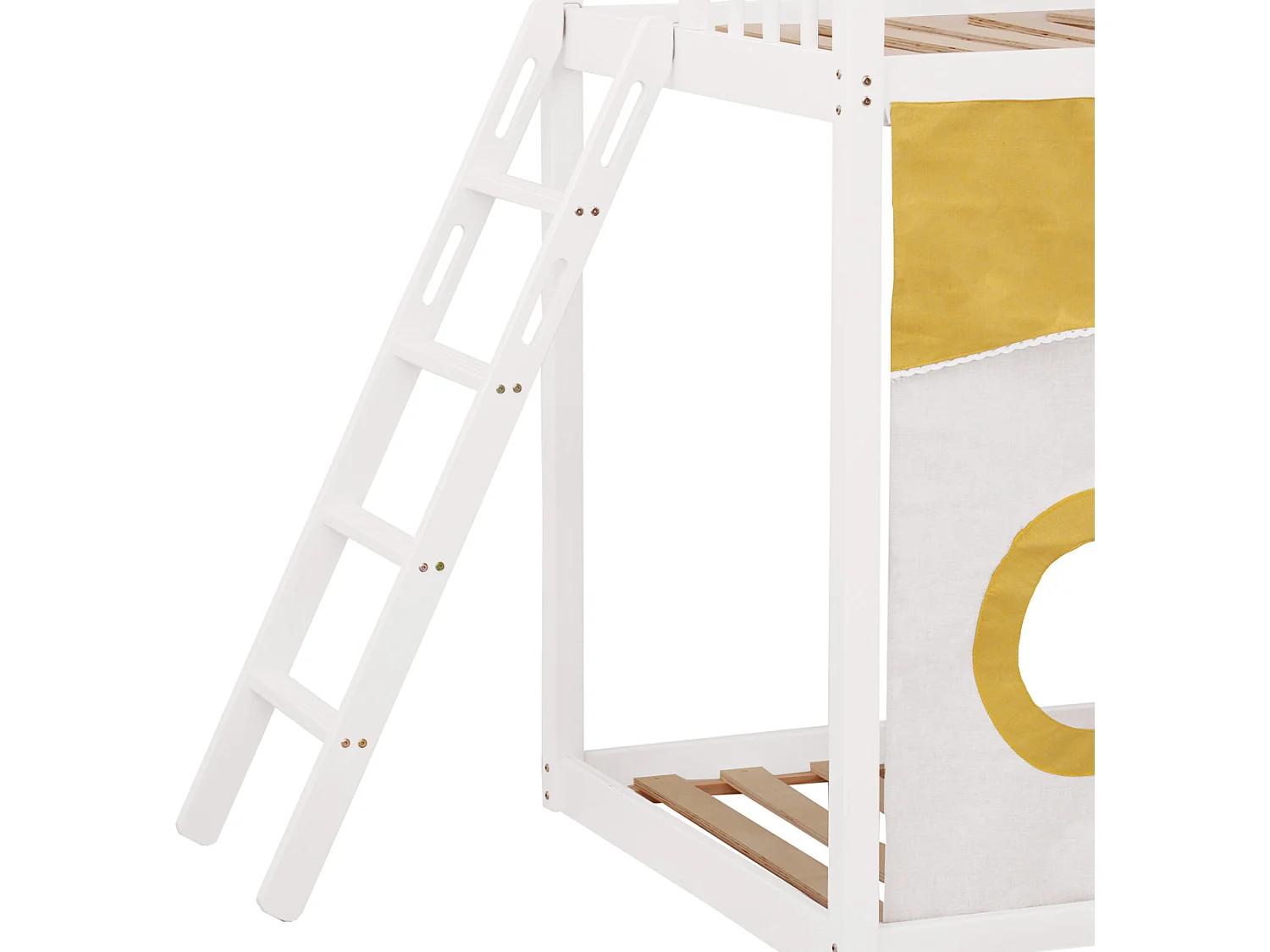 Lit superposé - 2x90x200 cm - cadre en pin - rideau de lit, toboggan et étagère - blanc