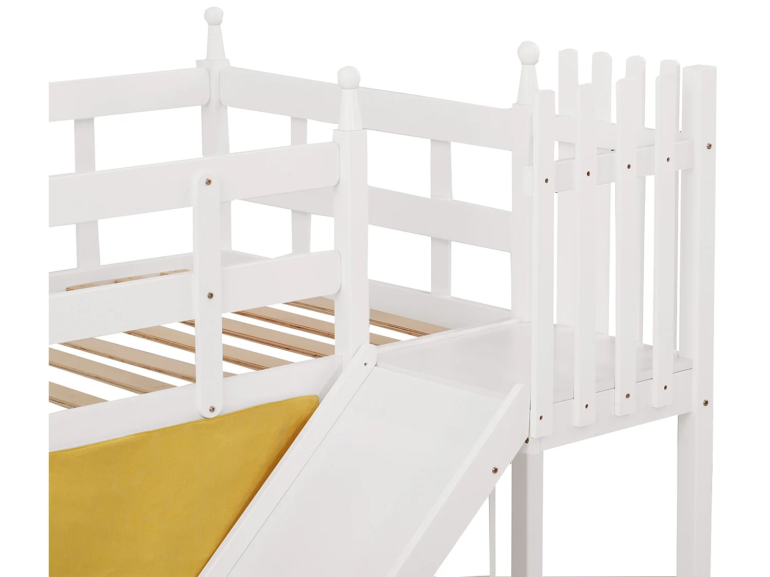 Lit superposé - 2x90x200 cm - cadre en pin - rideau de lit, toboggan et étagère - blanc