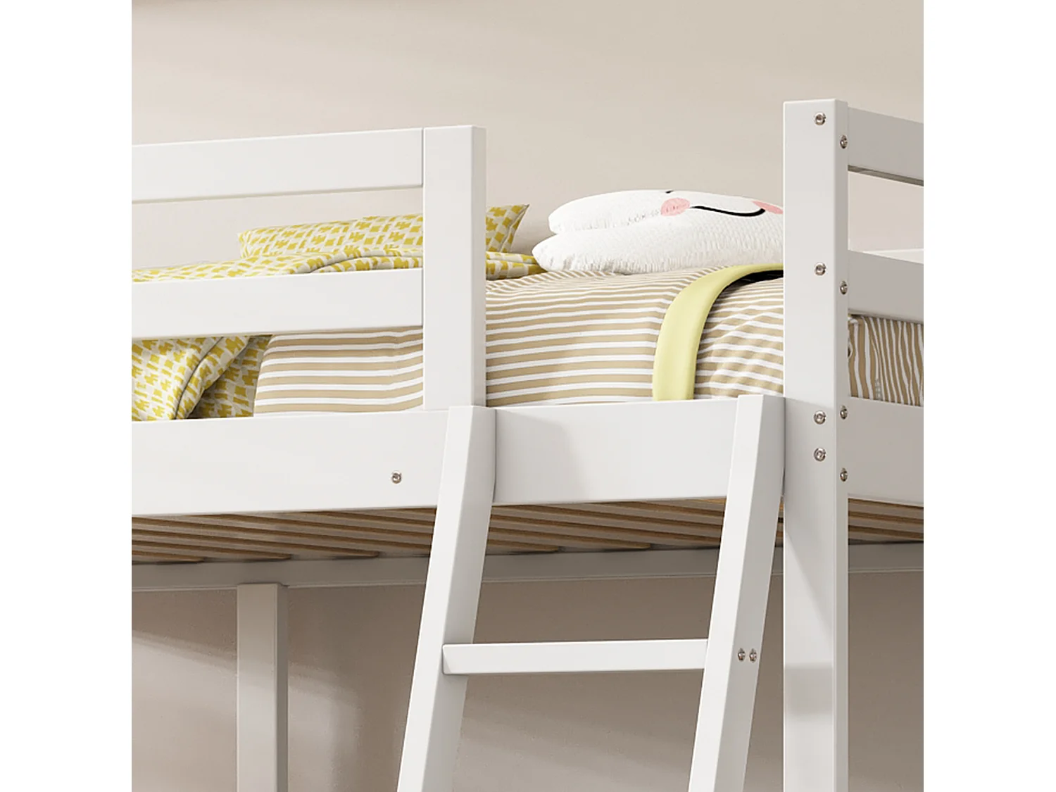 Lit Superposé pour Enfant - 2x90x200 cm - Armoire + Tiroir - Sommier inclus - Blanc