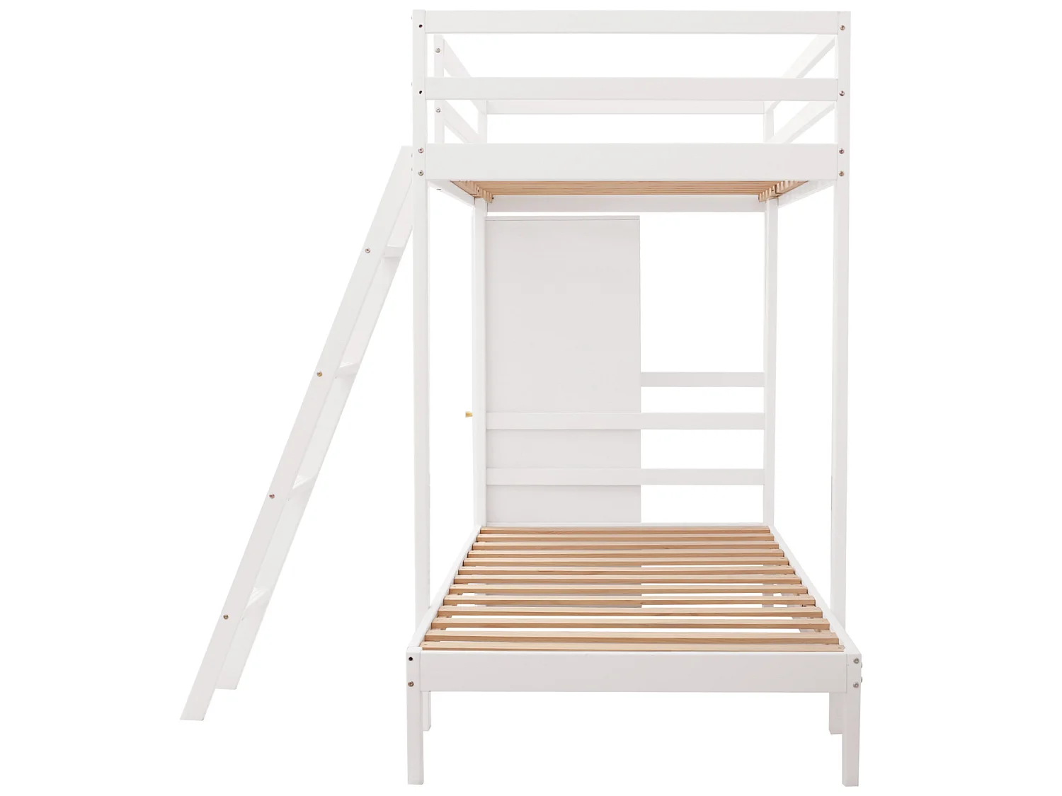 Lit Superposé pour Enfant - 2x90x200 cm - Armoire + Tiroir - Sommier inclus - Blanc