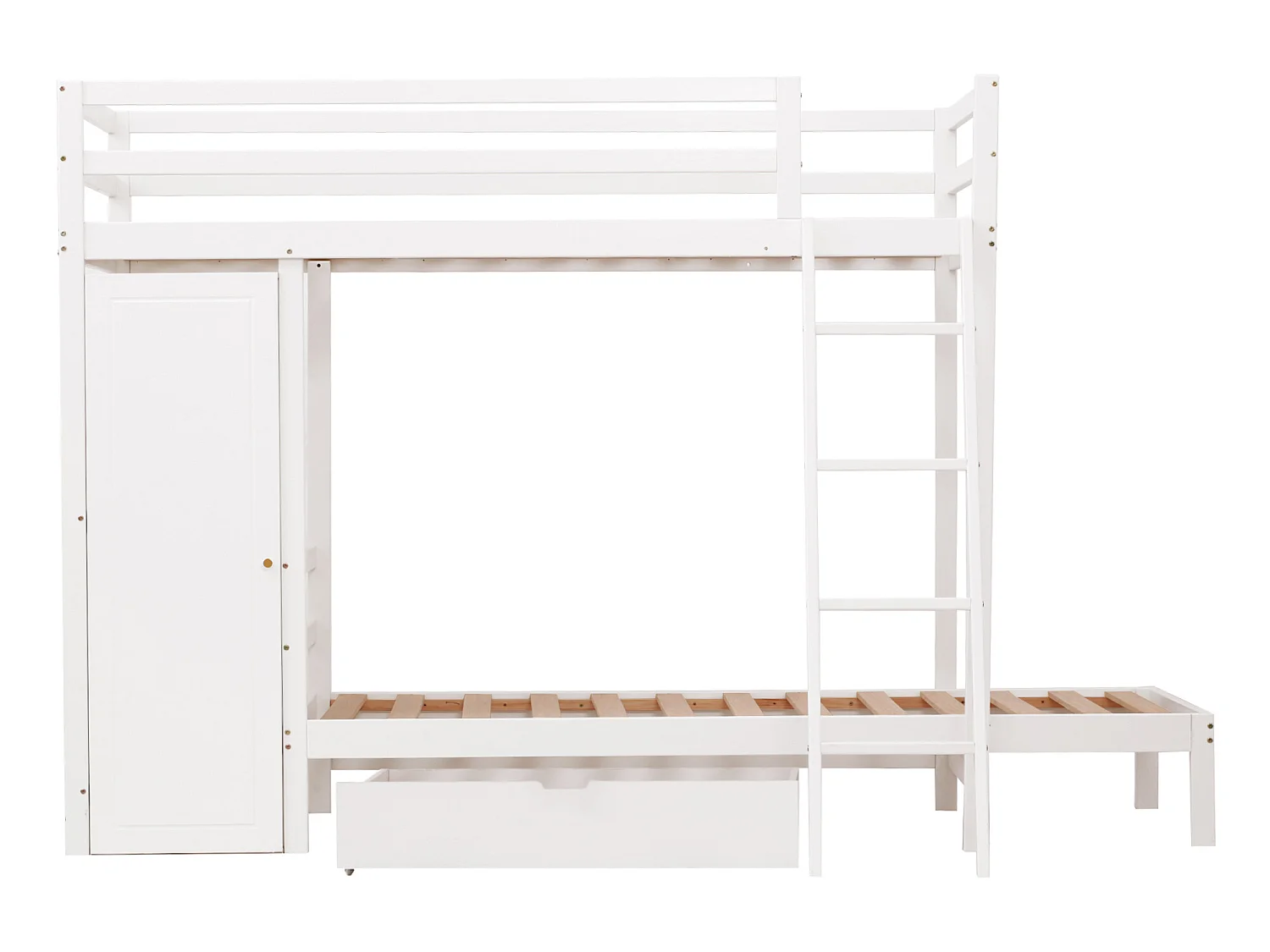 Lit Superposé pour Enfant - 2x90x200 cm - Armoire + Tiroir - Sommier inclus - Blanc