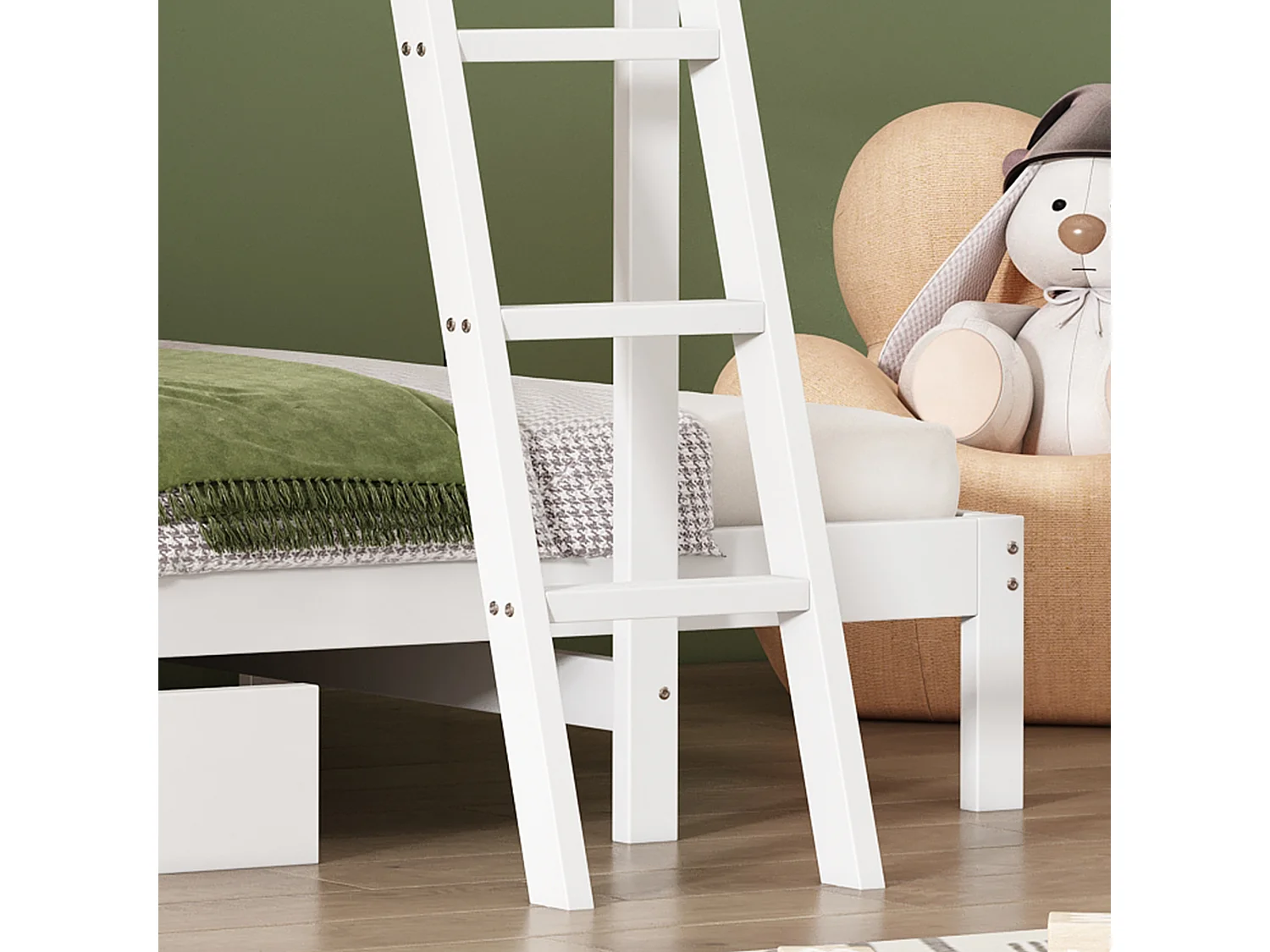 Lit Superposé pour Enfant - 2x90x200 cm - Armoire + Tiroir - Sommier inclus - Blanc