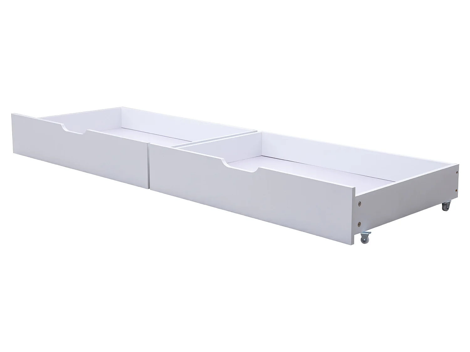 Etagenbett 2x90x200 cm mit Schubladen und Regalen, Gestell aus Kiefernholz, inklusive Boxspringbett, weiß