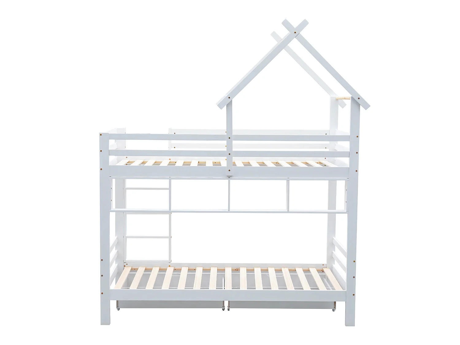Lit superposé 2x90x200 cm avec tiroirs et étagères, cadre en pin, sommier inclus, blanc
