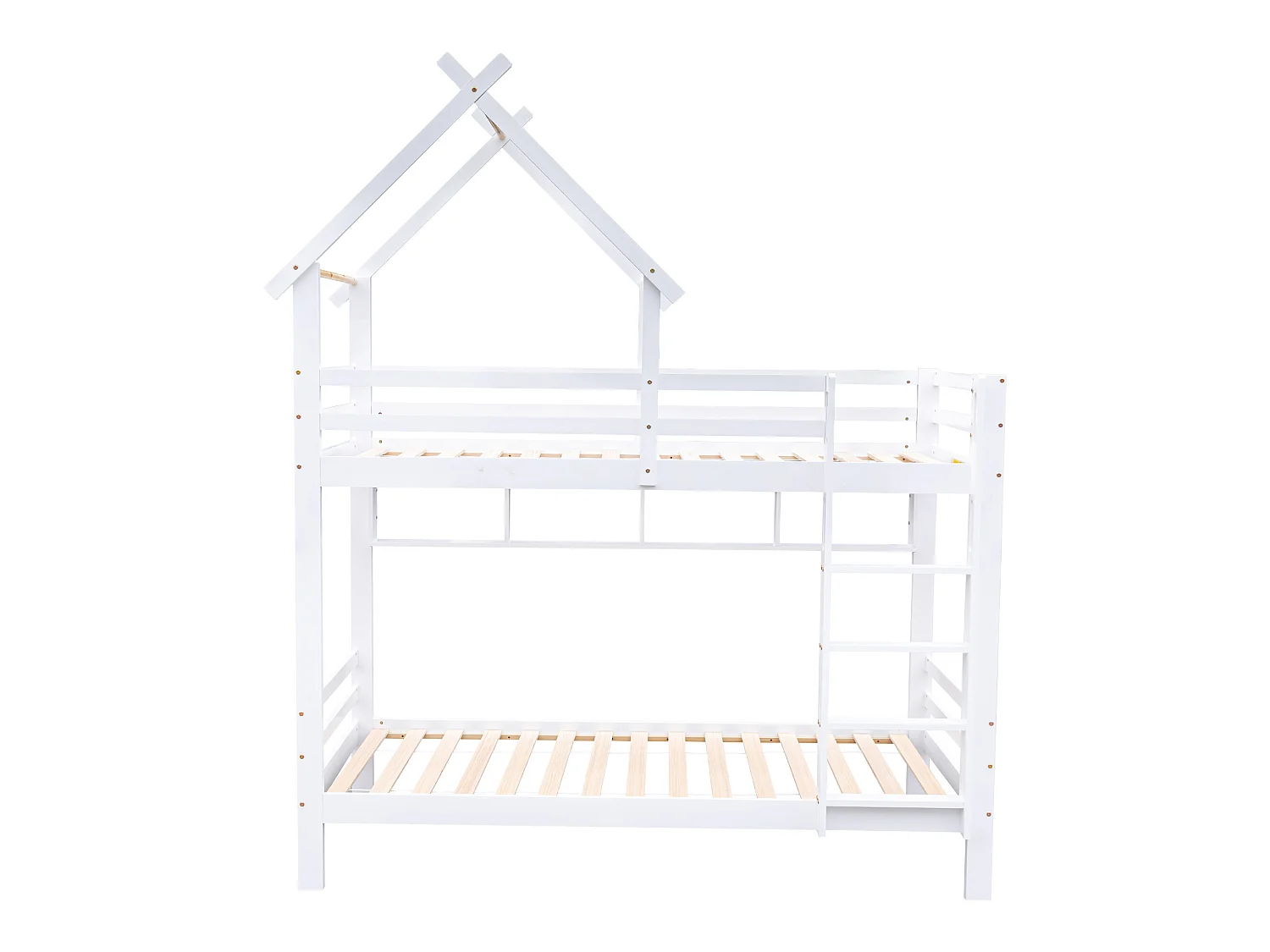 Lit superposé 2x90x200 cm avec tiroirs et étagères, cadre en pin, sommier inclus, blanc
