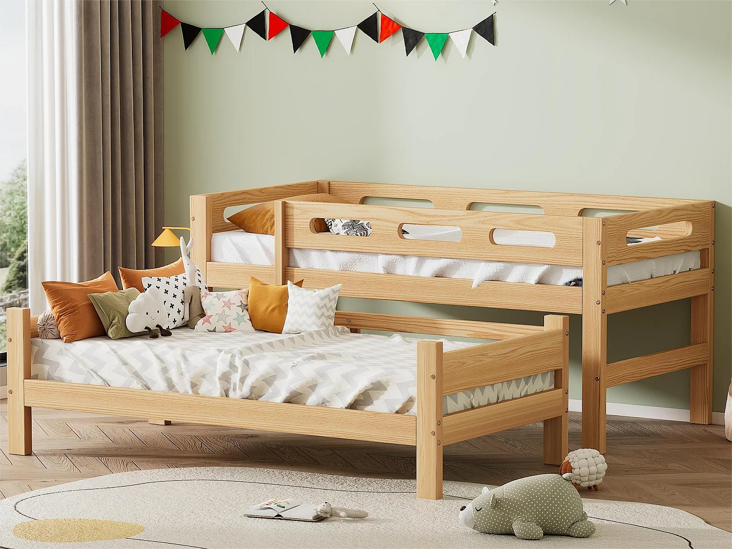 Lit superposé - 2x90x200 cm - cadre en pin - sommier inclus - coloris naturel