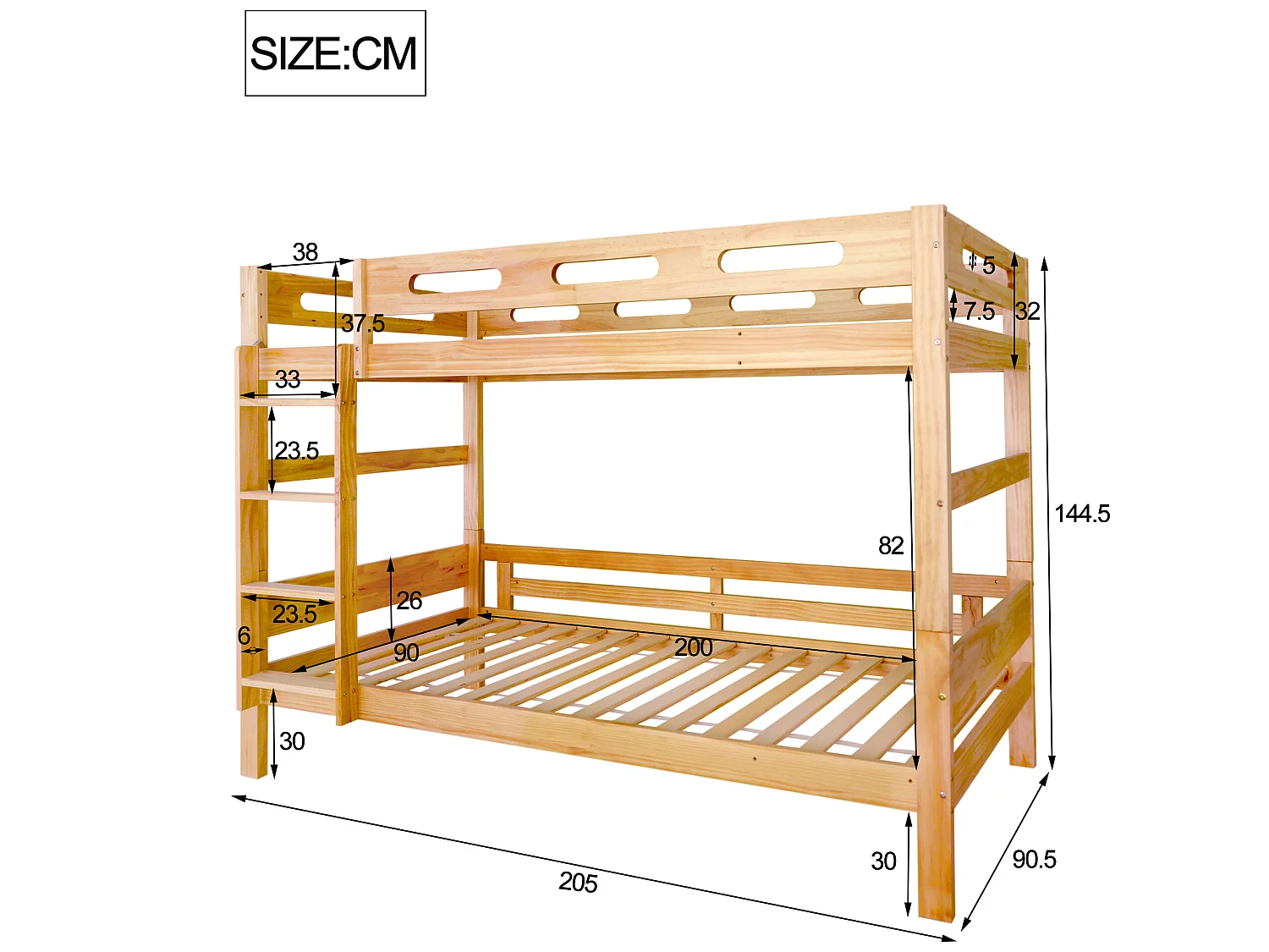 Lit superposé - 2x90x200 cm - cadre en pin - sommier inclus - coloris naturel