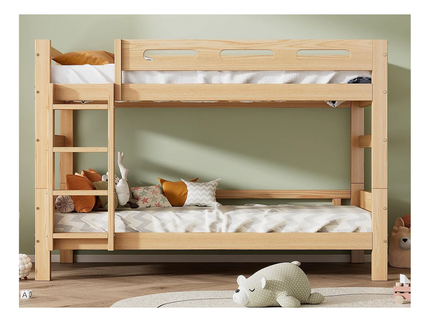 Lit superposé - 2x90x200 cm - cadre en pin - sommier inclus - coloris naturel
