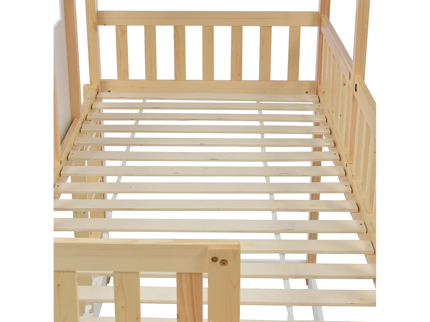Letto a castello per bambini 90 x 200 cm con scivolo + rete, colori: naturale e bianco