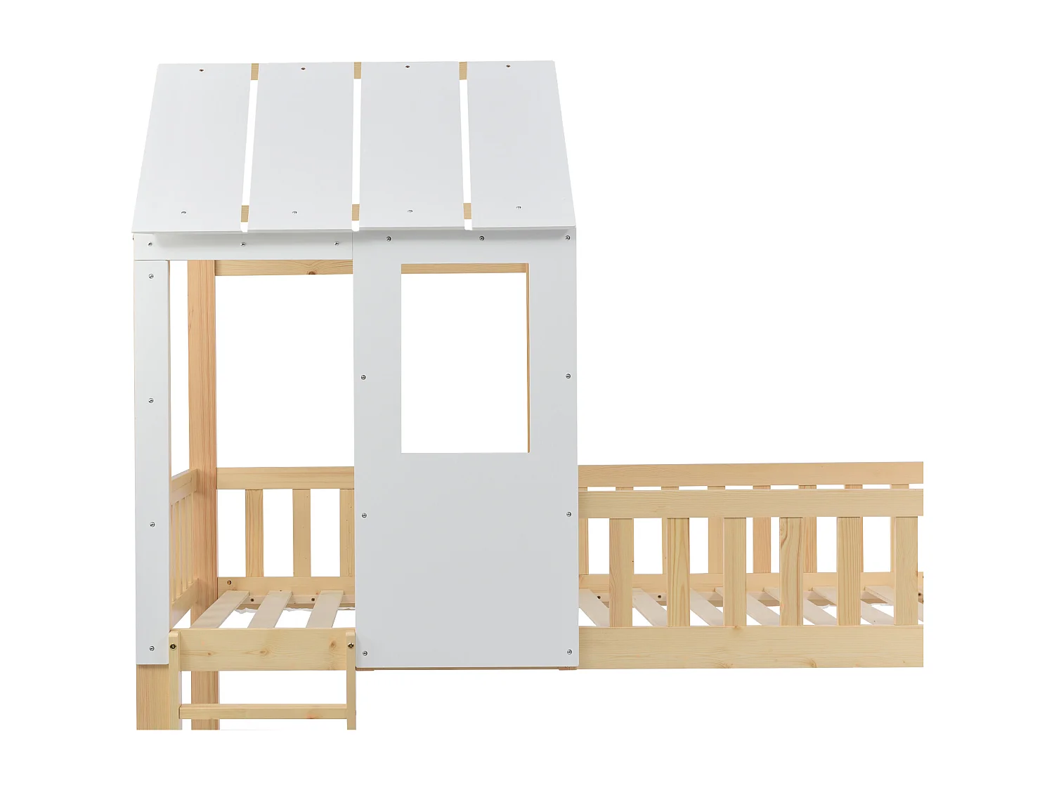 Letto a castello per bambini 90 x 200 cm con scivolo + rete, colori: naturale e bianco