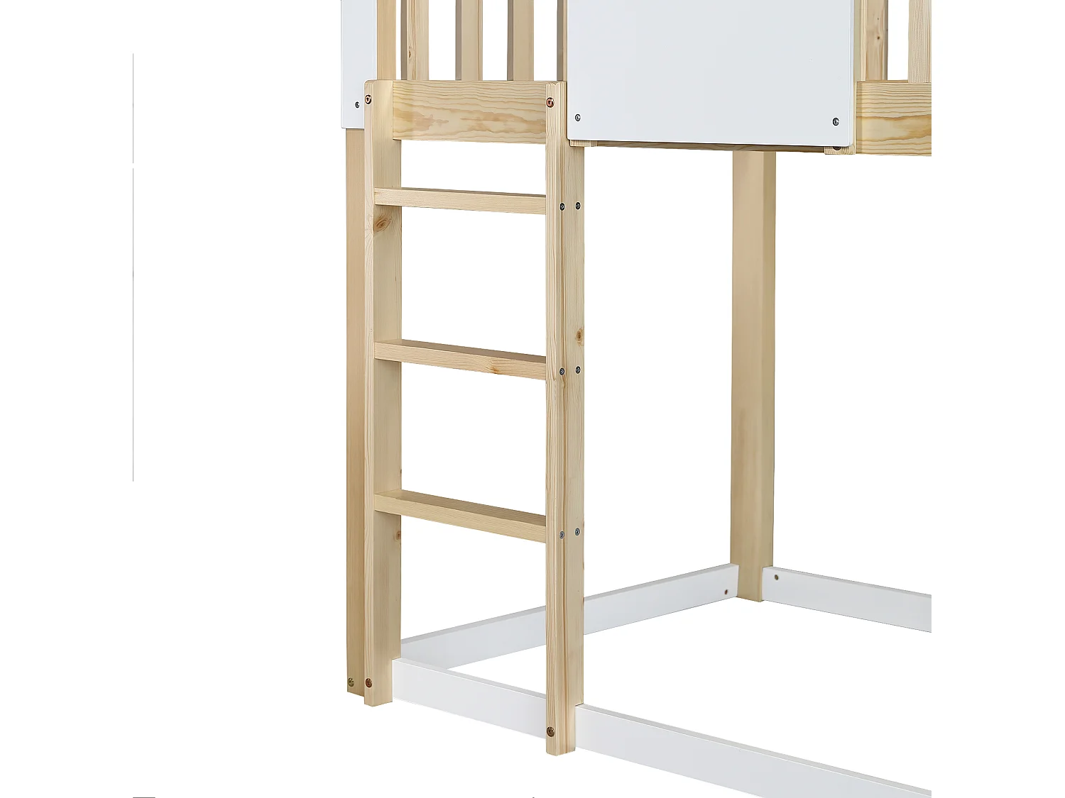 Lit superposé pour enfant 90 x 200 cm avec toboggan + sommier, coloris: naturel et blanc