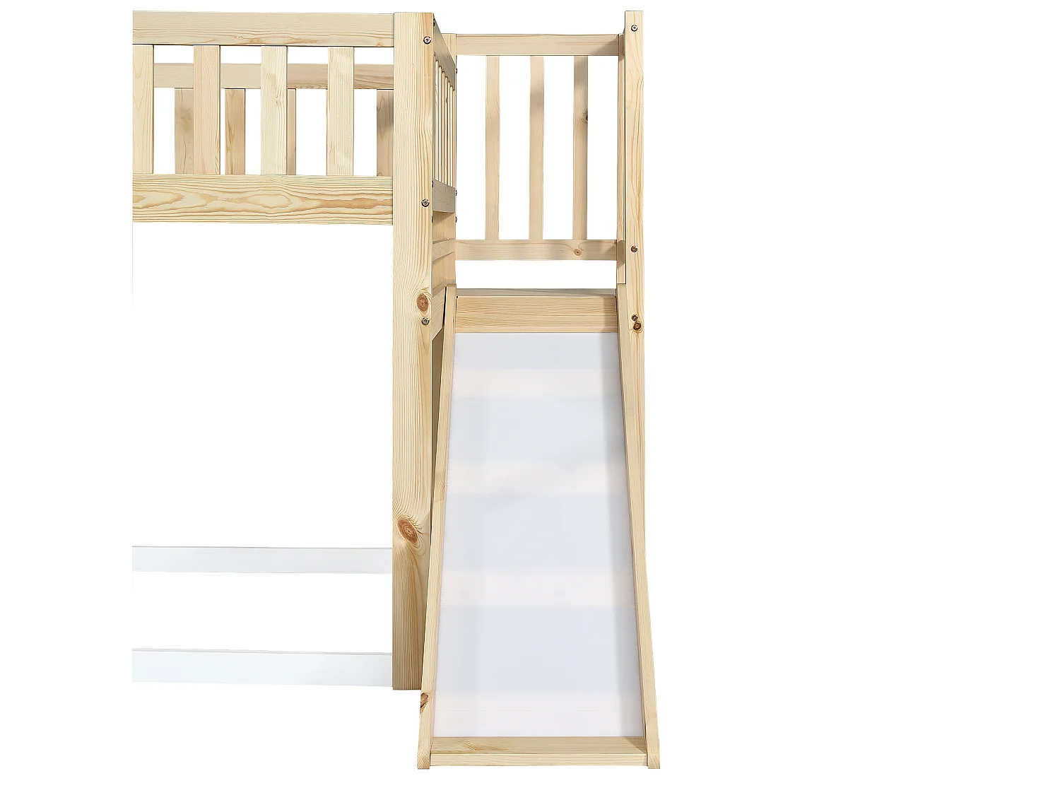 Lit superposé pour enfant 90 x 200 cm avec toboggan + sommier, coloris: naturel et blanc