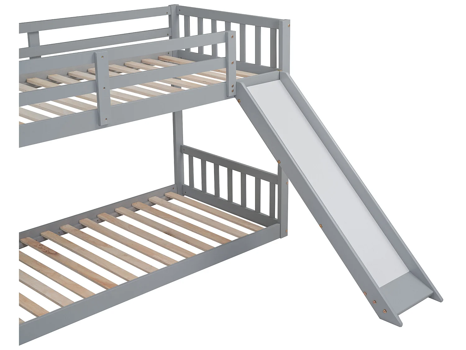 Lit superposé avec tiroirs et toboggan - 2 x 90 x 200 cm - bois massif et MDF - coloris: gris