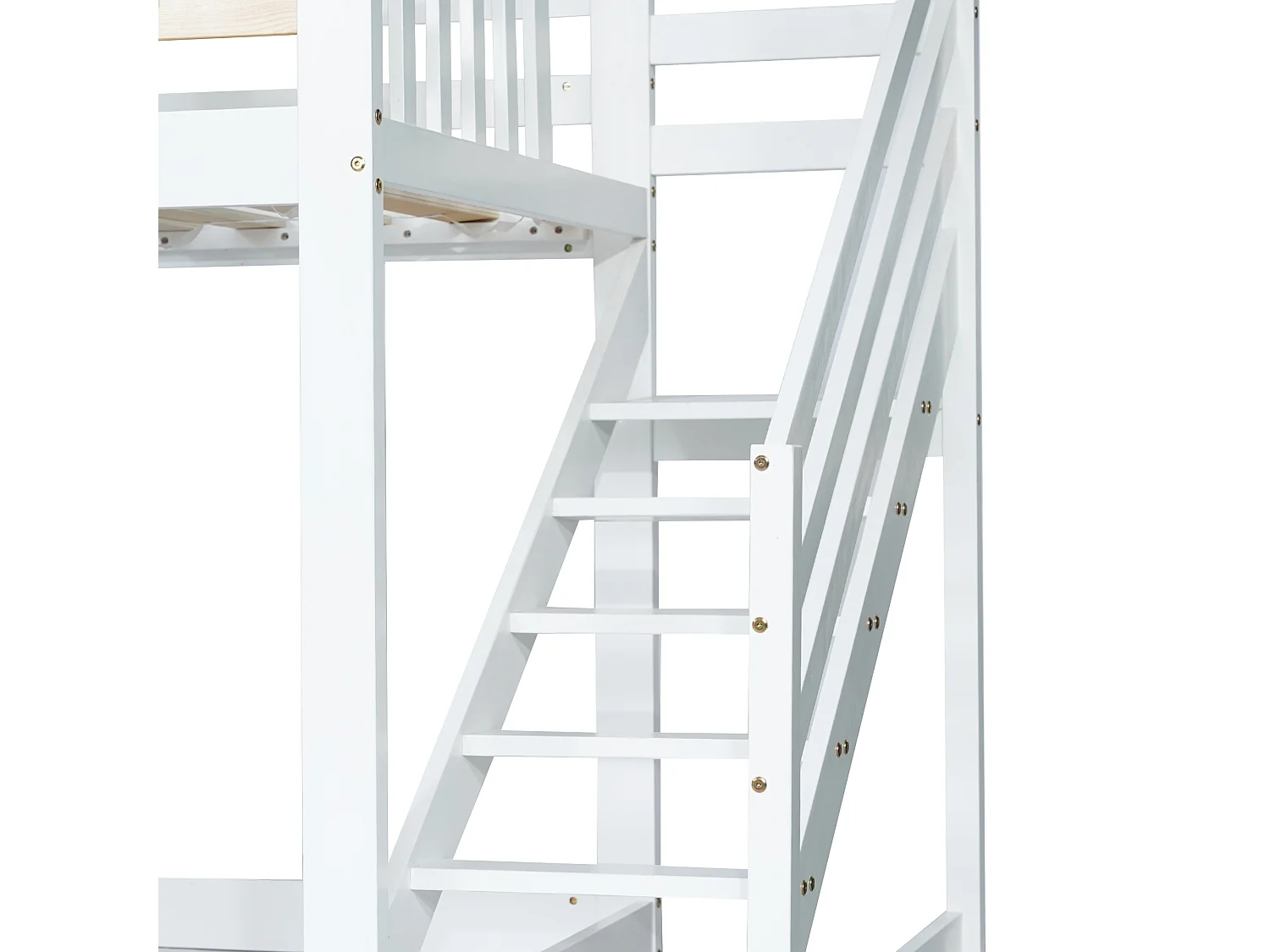 Kinderstapelbed 2x90x200cm, massief houten frame, raamdecoratie, met glijbaan en lattenbodem, wit