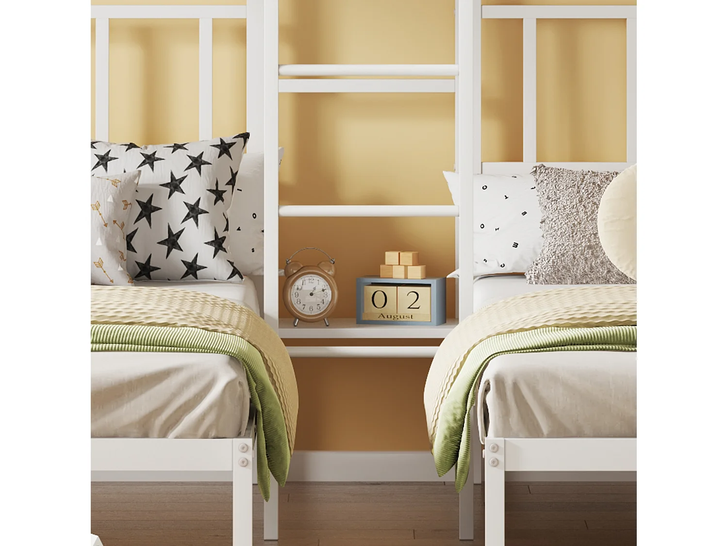 Lit superposé avec table de chevet - 3 x 90 x 200 cm - métal - coloris: blanc