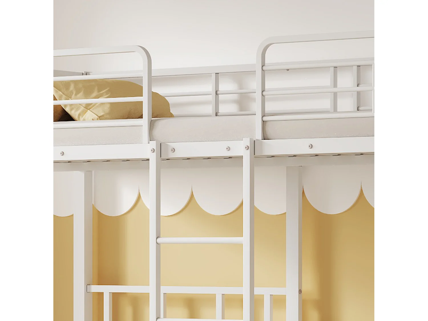 Lit superposé avec table de chevet - 3 x 90 x 200 cm - métal - coloris: blanc