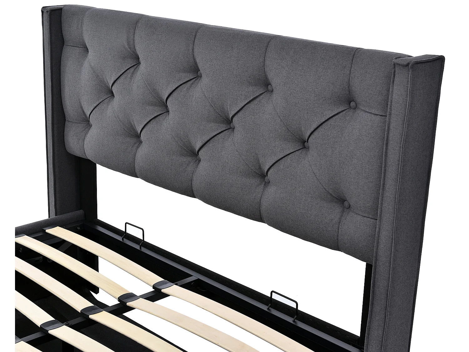 Lit coffre 140x200 cm rembourré en coton, sommier inclus, gris foncé