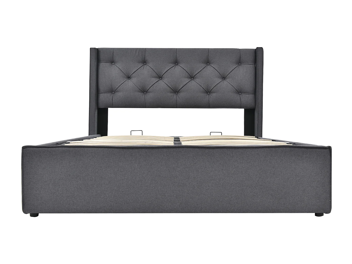 Lit coffre 140x200 cm rembourré en coton, sommier inclus, gris foncé