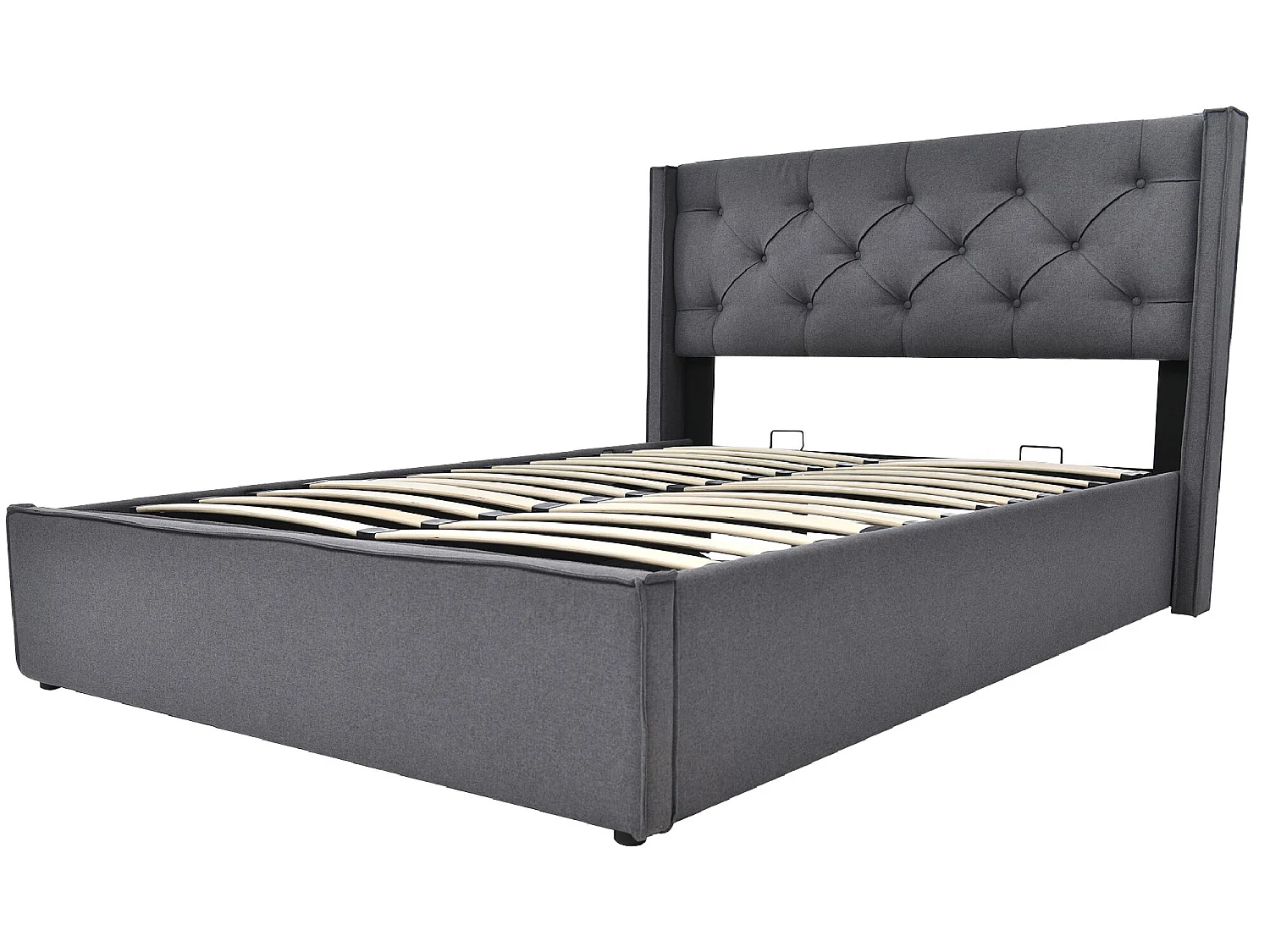 Lit coffre 140x200 cm rembourré en coton, sommier inclus, gris foncé