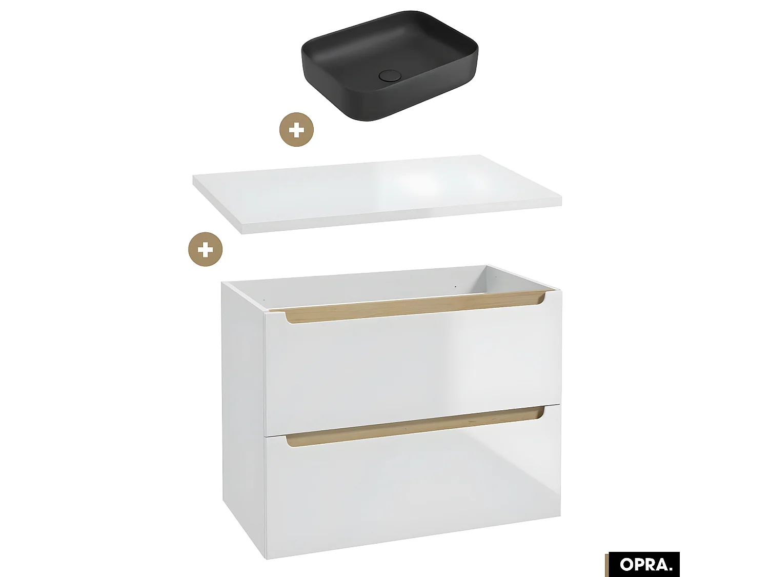 Ensemble meuble sous vasque avec plan et vasque à poser - Siphon OFFERT | OPRA | Blanc | 80 × 60 × 45 cm