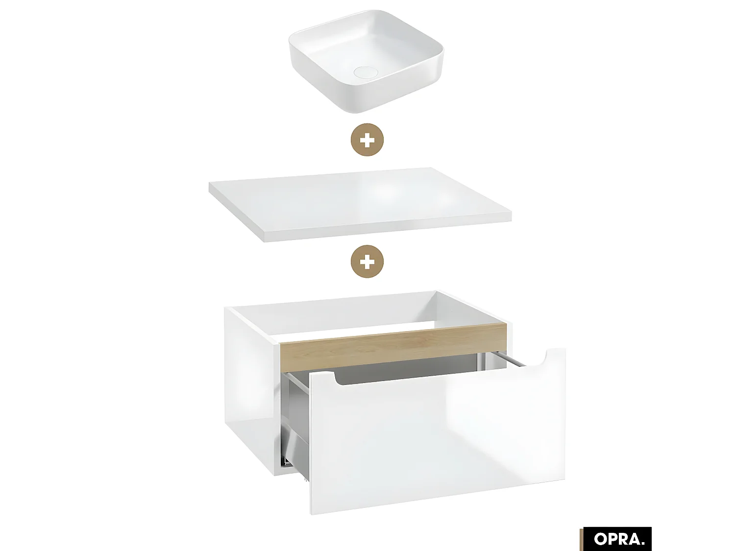 Ensemble meuble sous vasque avec plan et vasque à poser - Siphon OFFERT | OPRA | Blanc | 60 × 30 × 45 cm