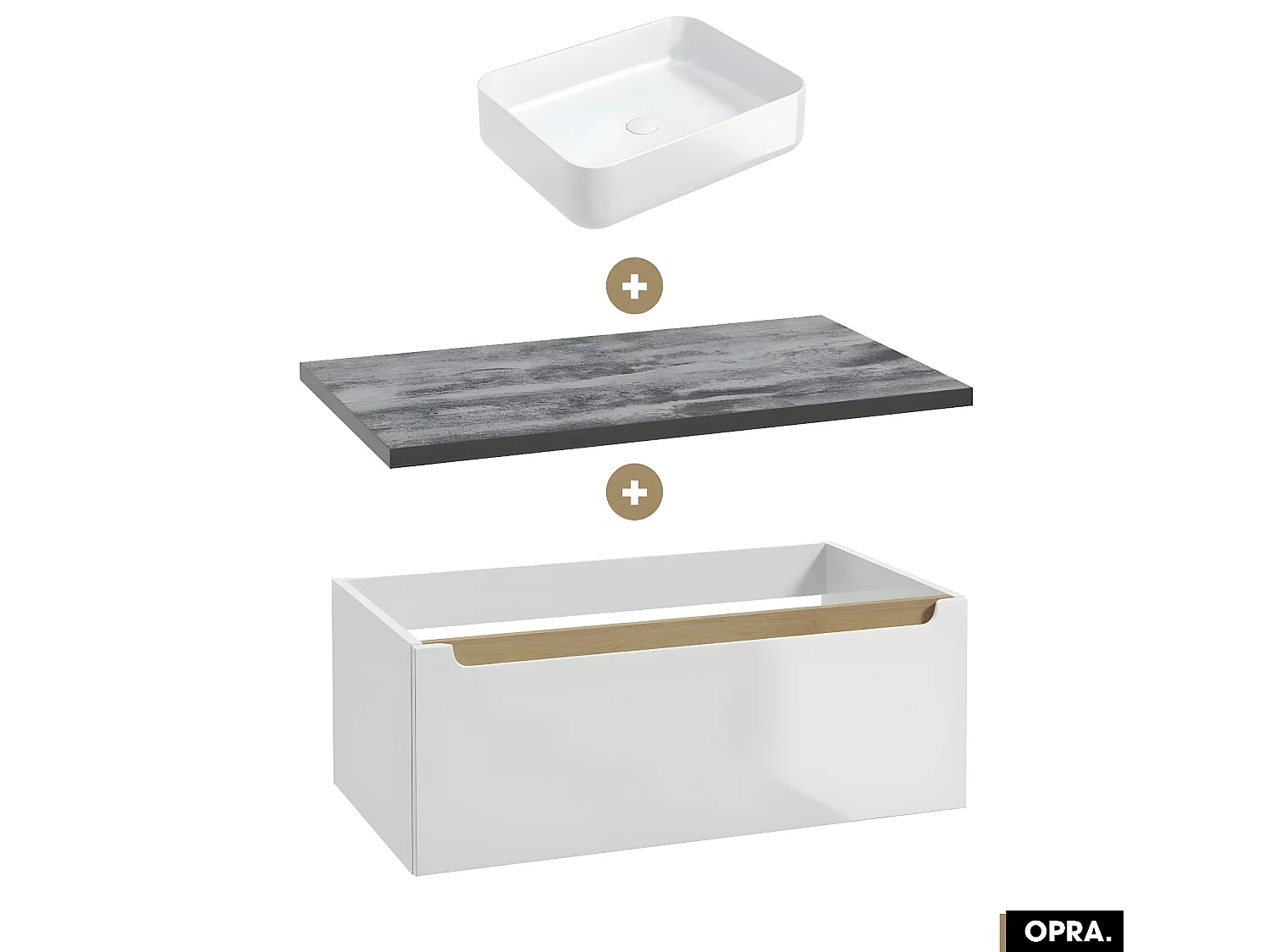 Ensemble meuble sous vasque avec plan et vasque à poser - Siphon OFFERT | OPRA | Blanc-Noir | 80 × 30 × 45 cm