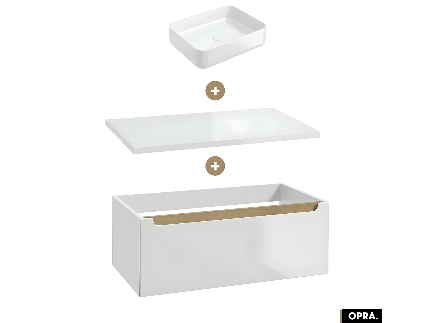 Ensemble meuble sous vasque avec plan et vasque à poser - Siphon OFFERT | OPRA | Blanc | 80 × 30 × 45 cm