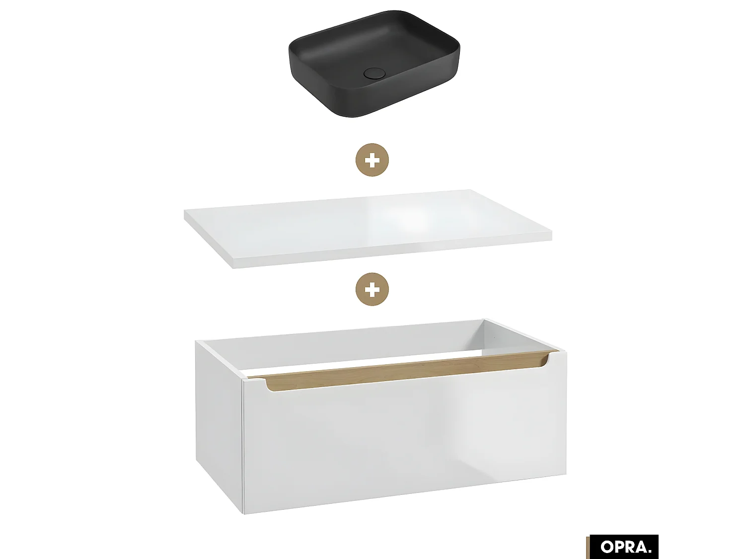 Ensemble meuble sous vasque avec plan et vasque à poser - Siphon OFFERT | OPRA | Blanc | 80 × 30 × 45 cm