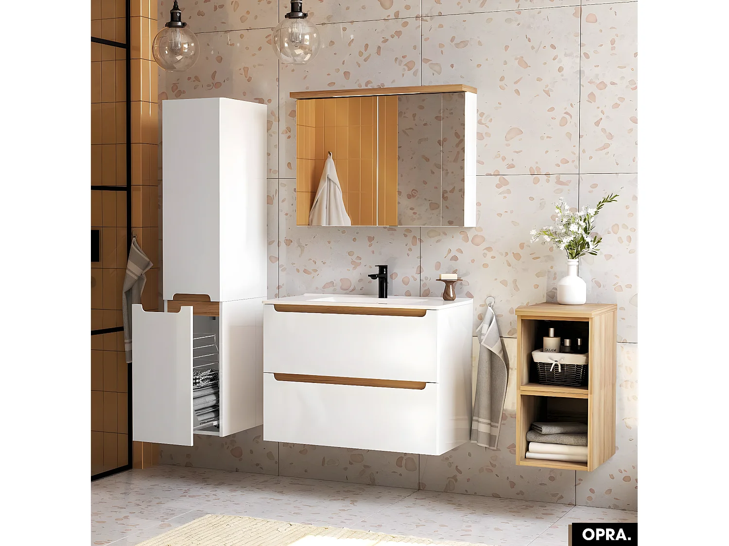 Ensemble meuble sous vasque avec vasque - Siphon OFFERT | PURE | Blanc | 80 x 60 x 45 cm