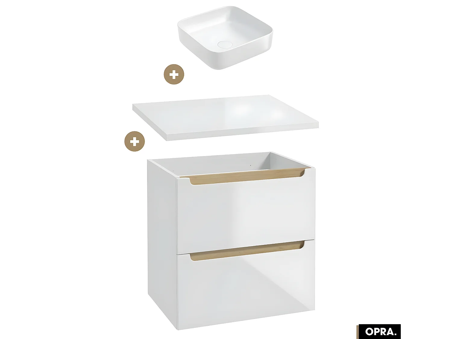 Ensemble meuble sous vasque avec plan et vasque à poser - Siphon OFFERT | OPRA | Blanc | 60 × 60 × 45 cm