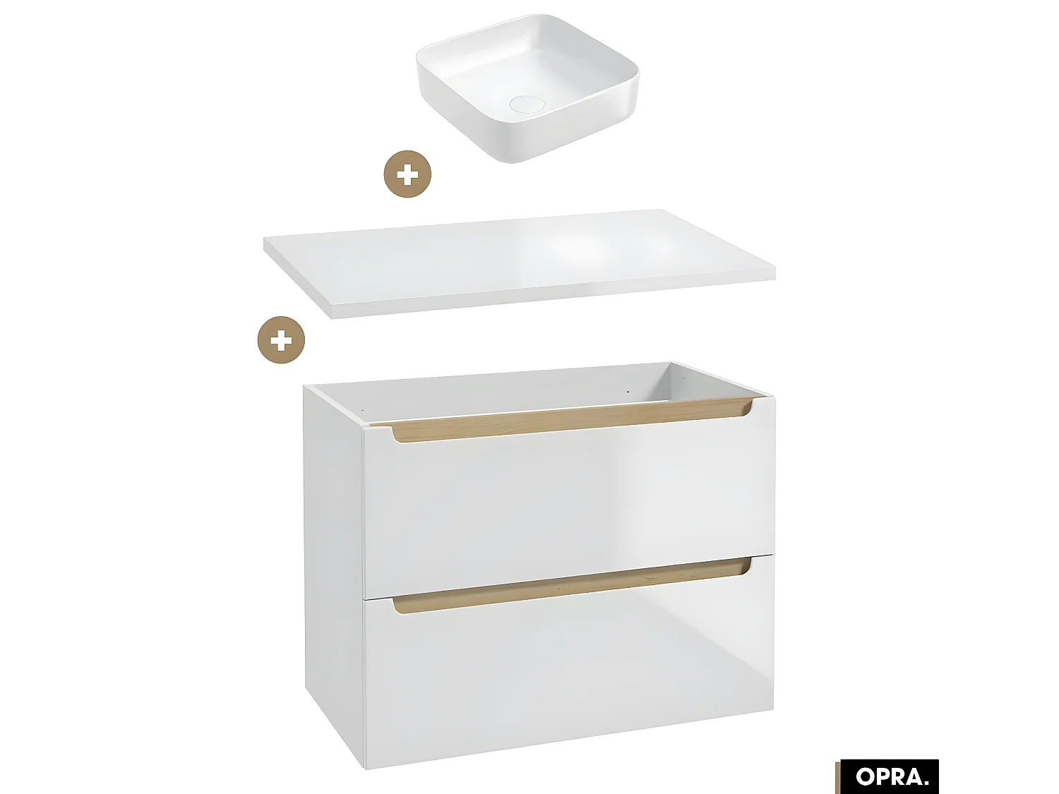 Ensemble meuble sous vasque avec plan et vasque à poser - Siphon OFFERT | OPRA | Blanc | 80 × 60 × 45 cm