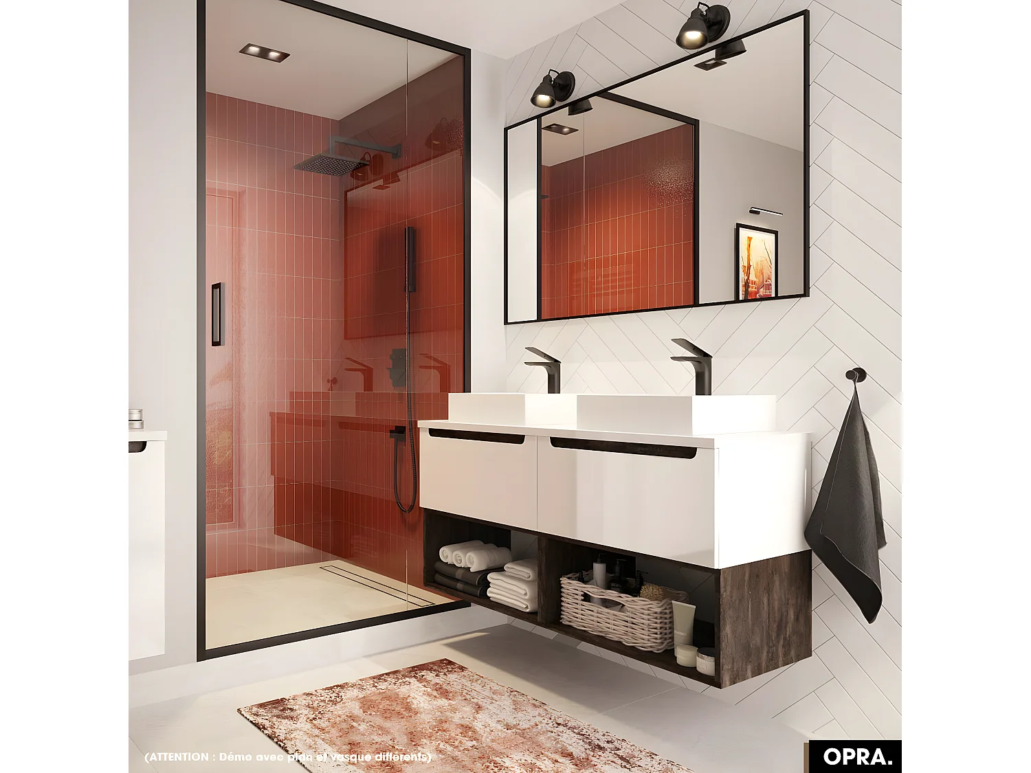 Ensemble meuble sous vasque avec plan et vasque à poser - Siphon OFFERT | OPRA | Blanc-Oak | 80 × 30 × 45 cm