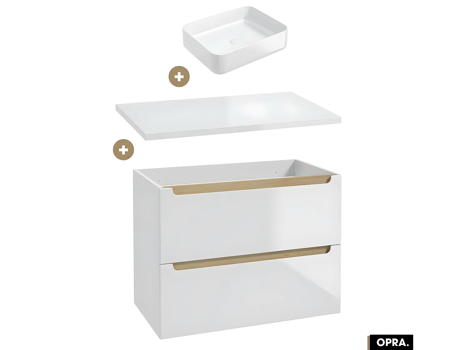 Ensemble meuble sous vasque avec plan et vasque à poser - Siphon OFFERT | OPRA | Blanc | 80 × 60 × 45 cm