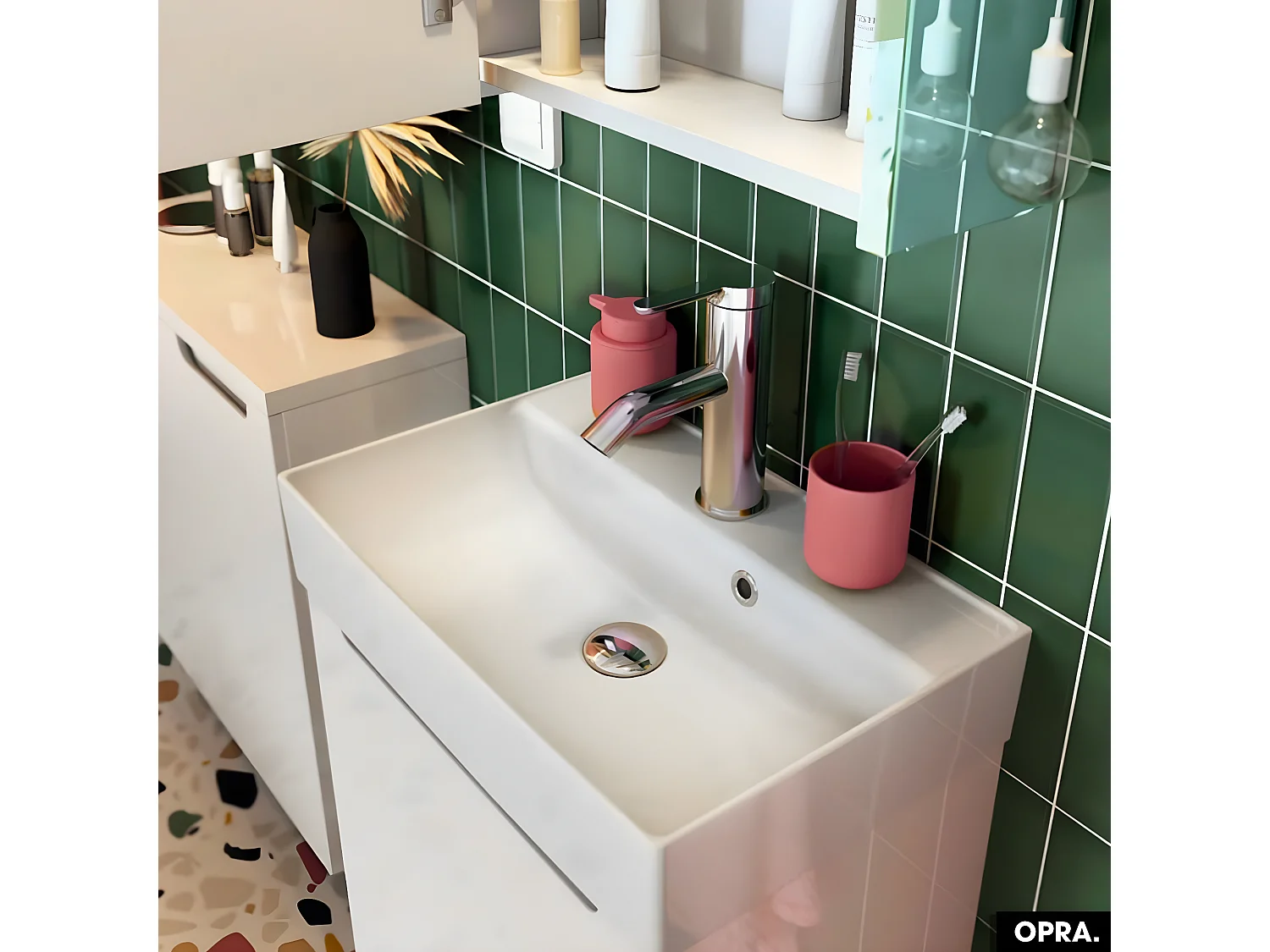 Meuble lave-mains avec vasque - Siphon OFFERT | OPRA | Blanc | 43 x 60 x 30 cm