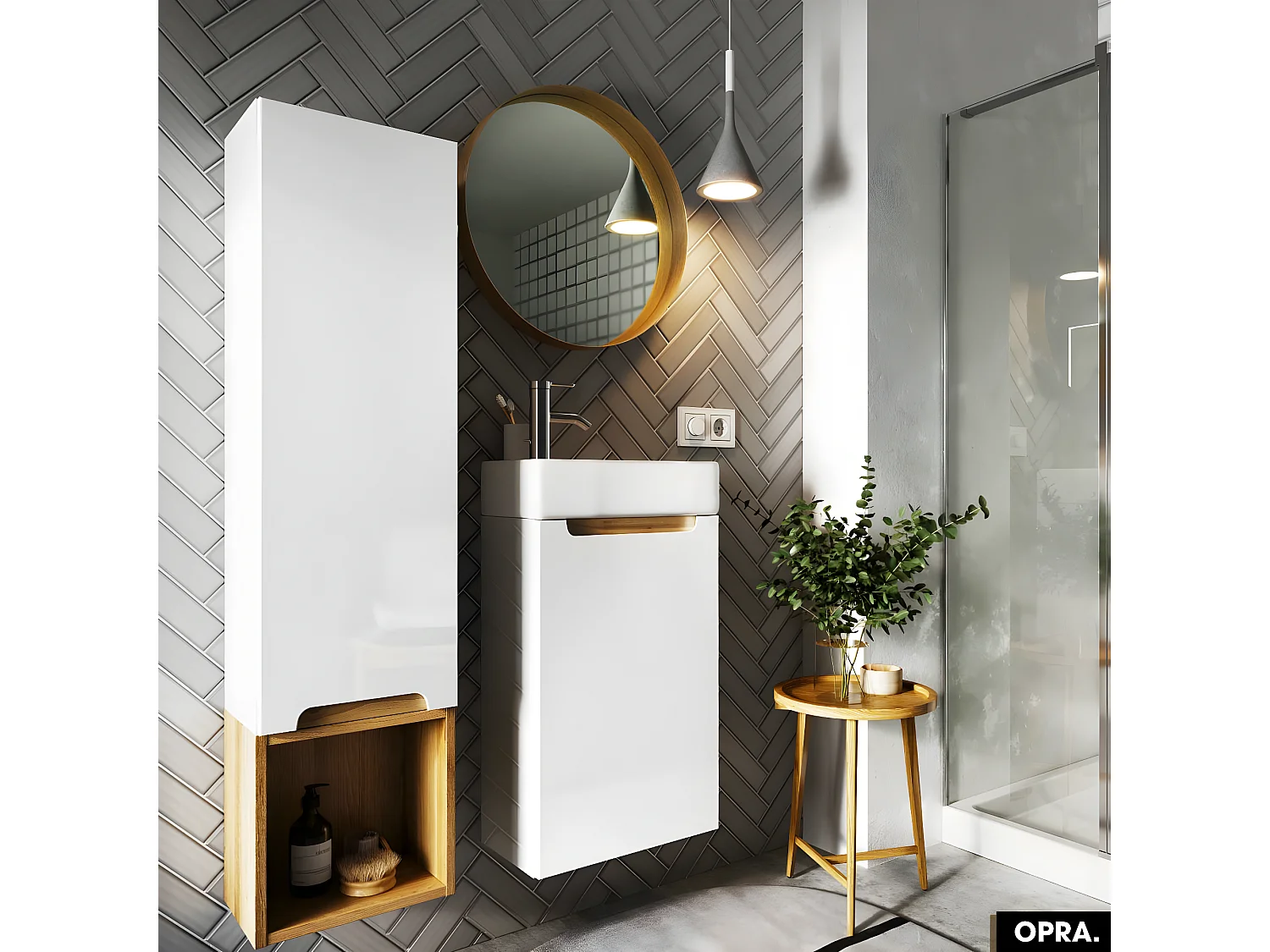 Meuble lave-mains avec vasque - Siphon OFFERT | OPRA | Blanc | 39 x 60 x22 cm