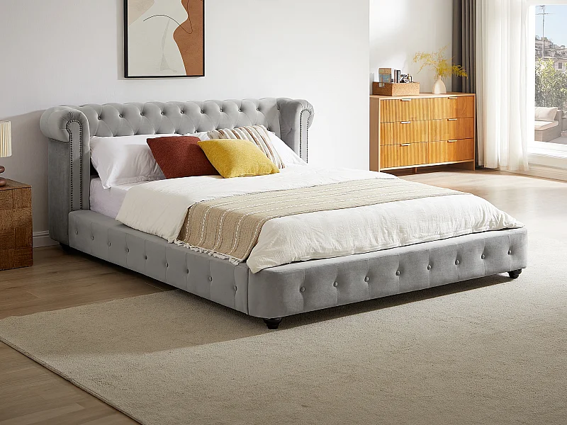 Letto Chesterfield 180 x 200 cm Velluto Grigio - TONGERLA