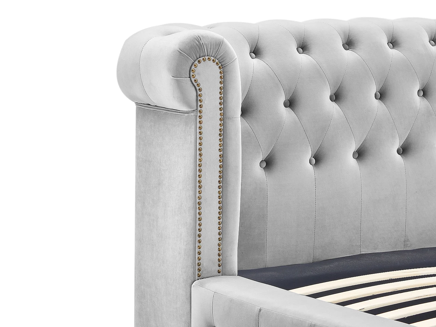 Chesterfield-Bett - 180 x 200 cm - Samt - Hellgrau - TONGERLA