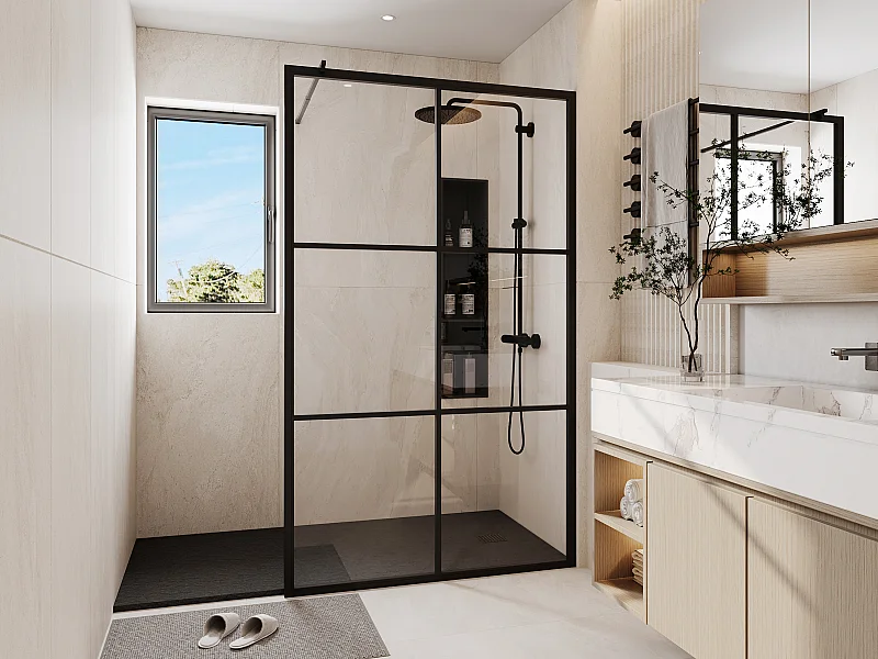 Painel de duche estilo italiano serigrafado preto mate 120 x 200 cm - VENTANITA