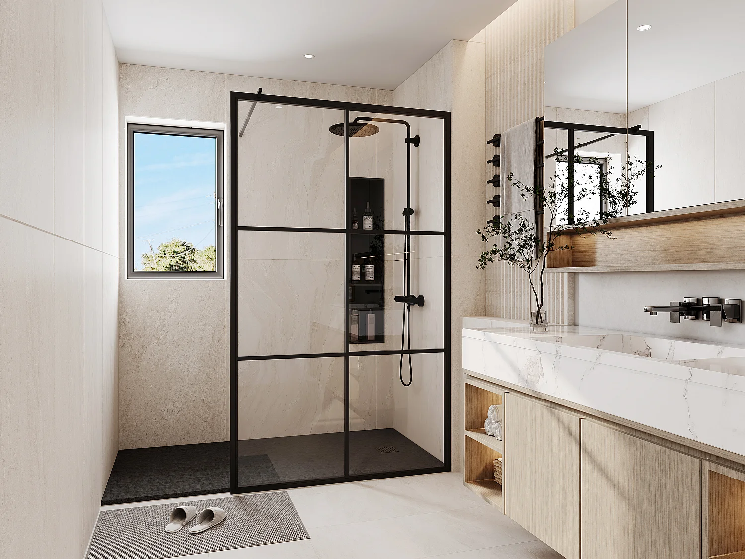 Paroi de douche à l'italienne sérigraphiée - Noir mat - 120 x 200 cm - VENTANITA